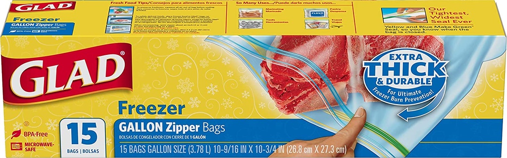 GLAD FREEZER ZIPPER BAGS 15   