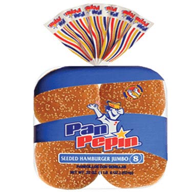 PAN PEPIN SEEDED HAMBURGER JUM PQT/8  22oz